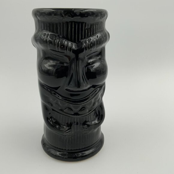 Black Glazed Open Mouth Tiki Tropical Island Tumbler Daiquiri Time Out Made USA - Picture 3 of 7